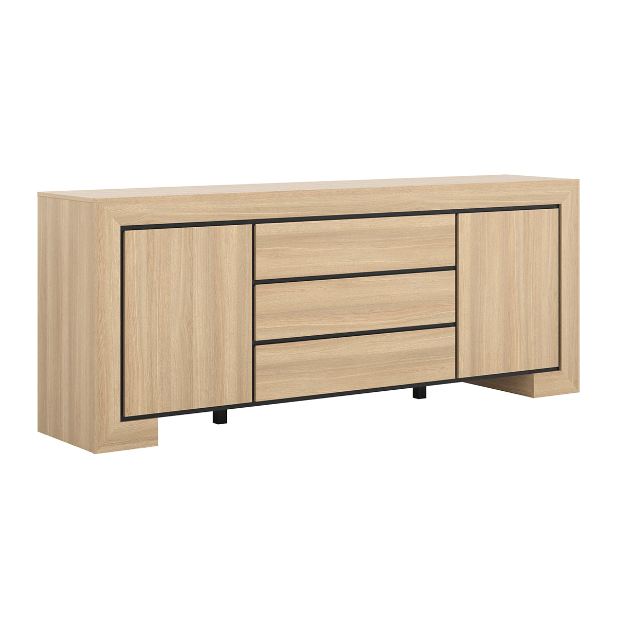Buffet 2 portes 3 tiroirs Lucius Bois et Noir