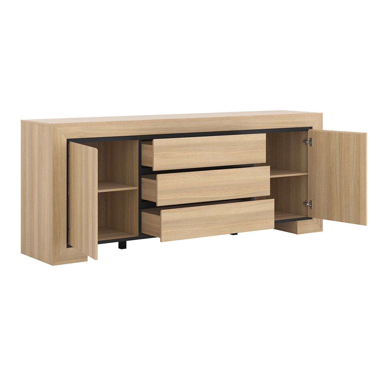 Buffet 2 portes 3 tiroirs Lucius Bois et Noir - vue 2