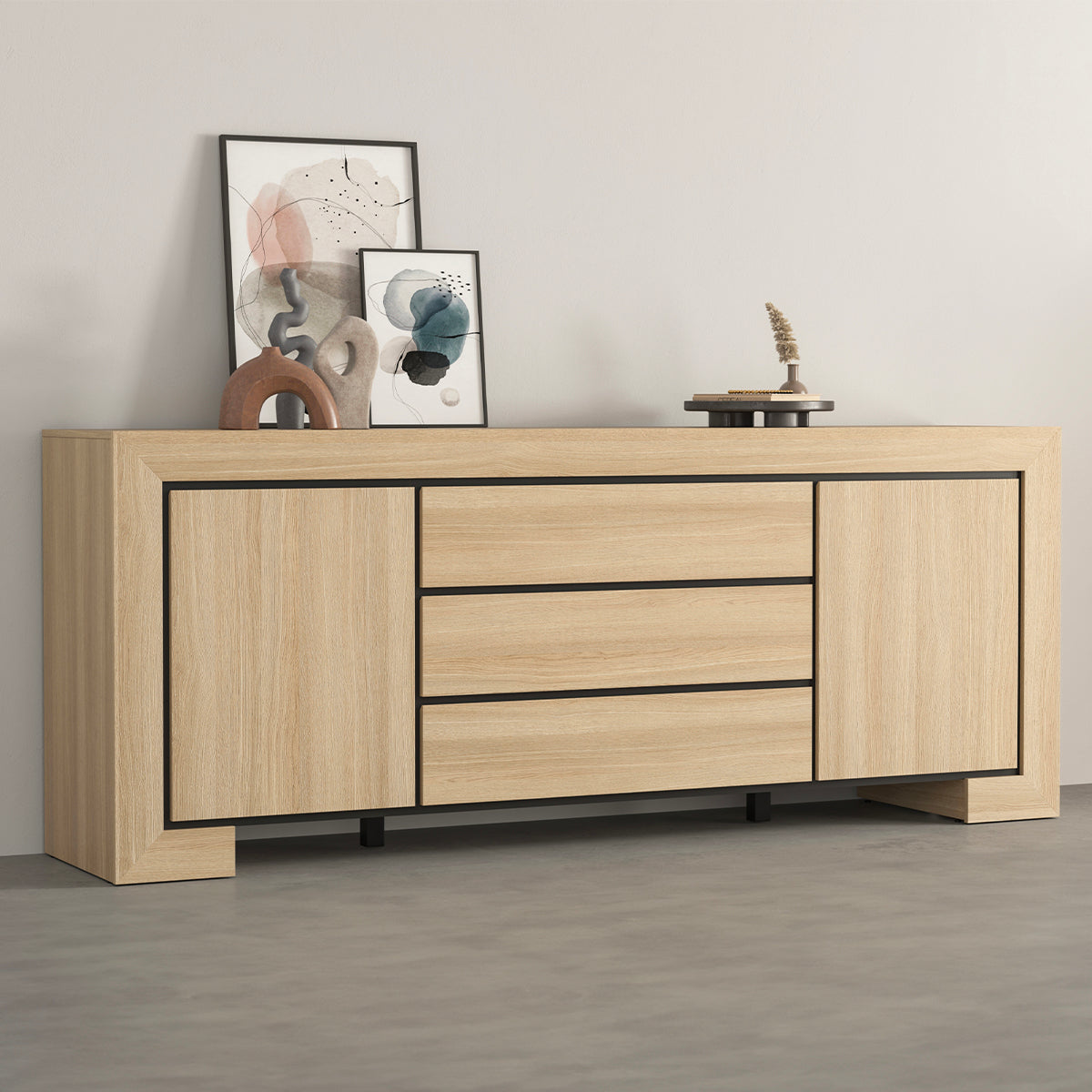 Buffet 2 portes 3 tiroirs Lucius Bois et Noir - vue 3