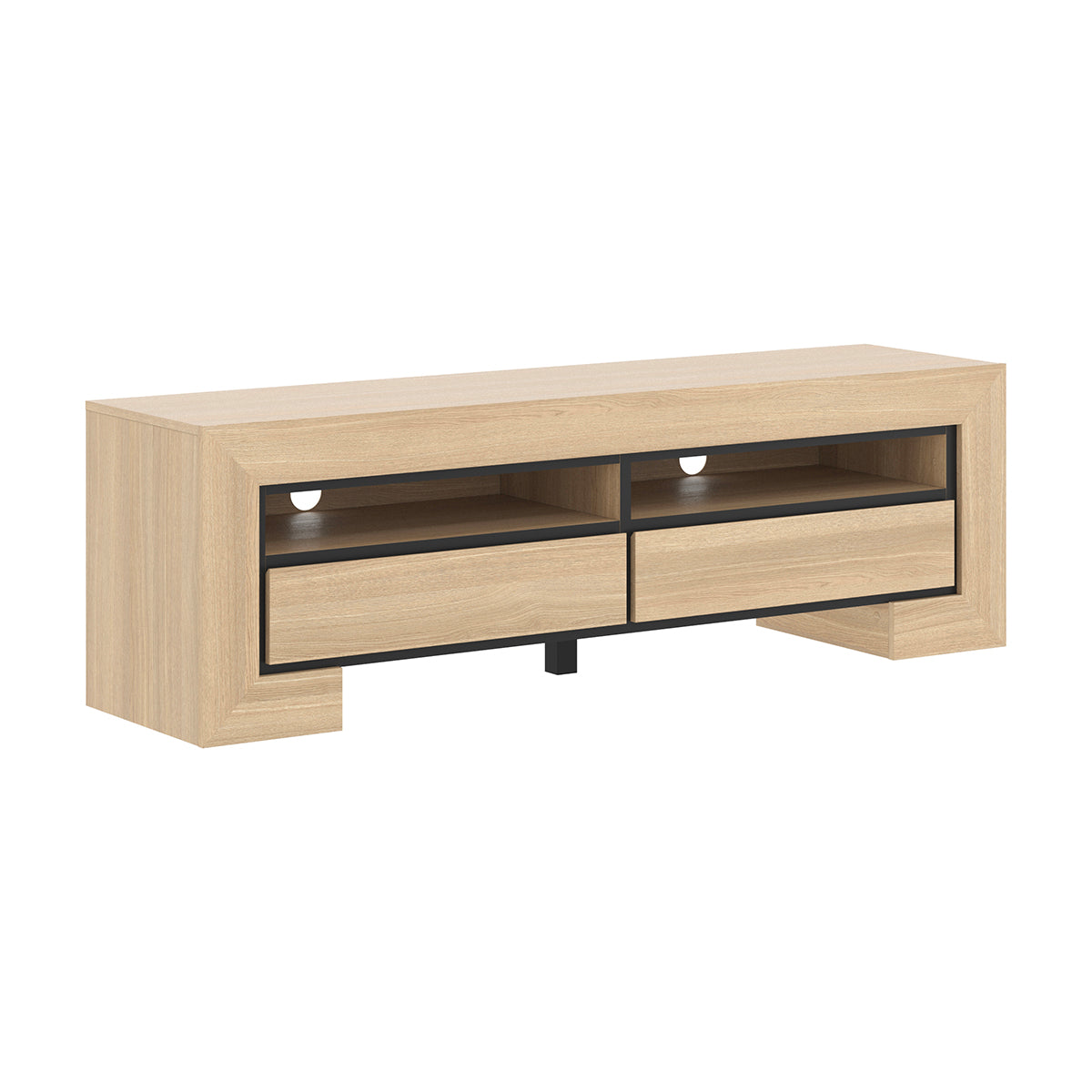 Meuble TV 2 tiroirs 160 cm Lucius Bois et Noir