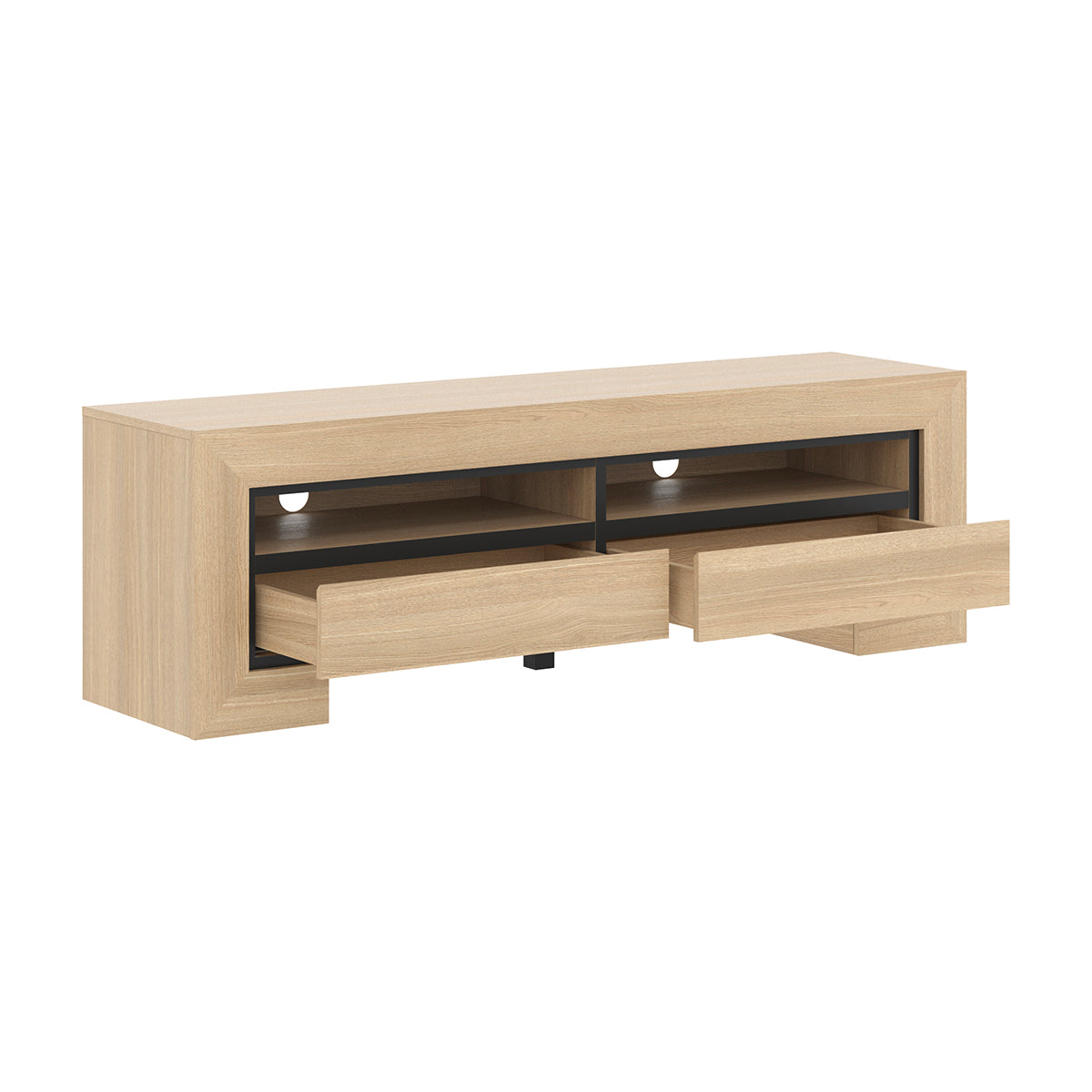 Meuble TV 2 tiroirs 160 cm Lucius Bois et Noir - vue 2