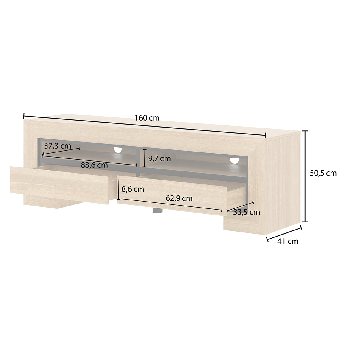 Meuble TV 2 tiroirs 160 cm Lucius Bois et Noir - vue 5