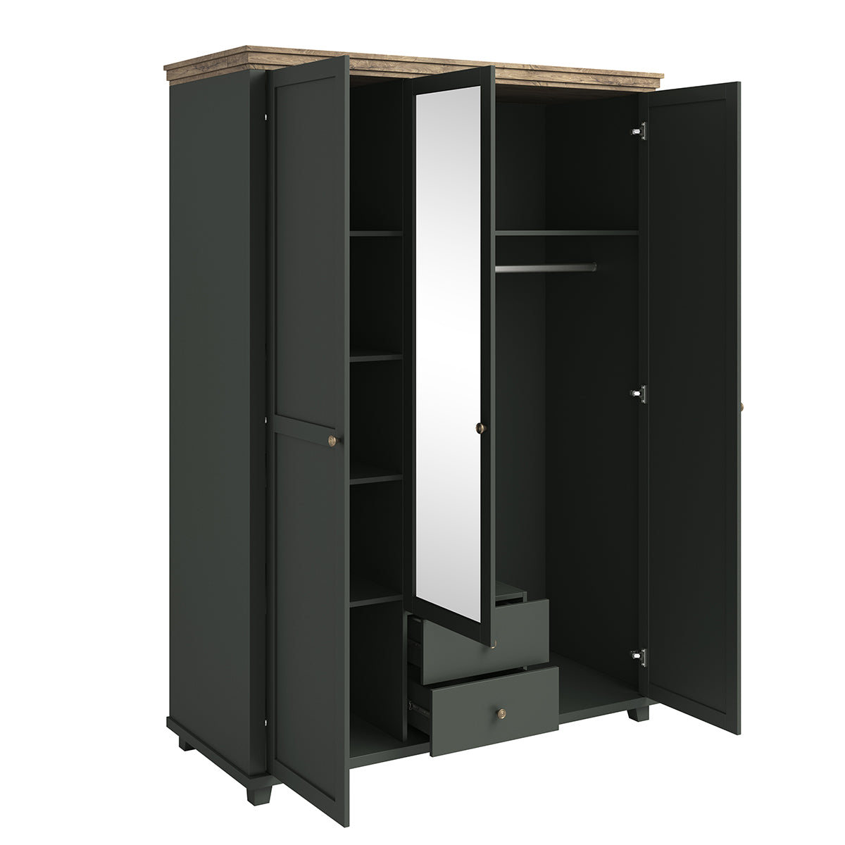 Armoire 3 portes Martin Vert et Bois - vue 3