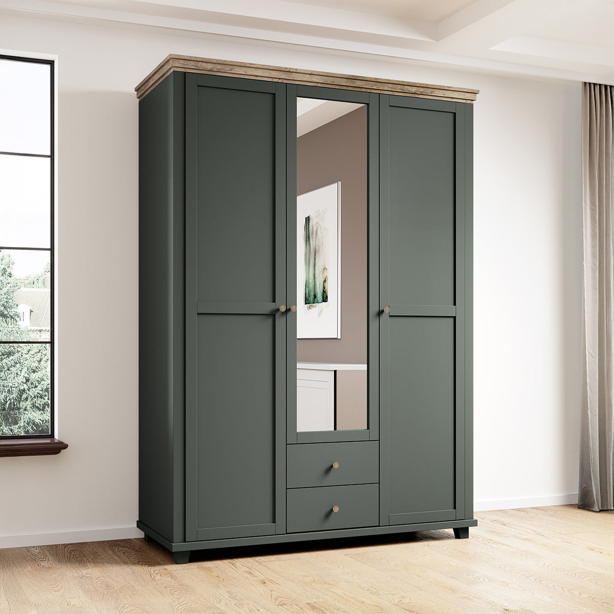Armoire 3 portes Martin Vert et Bois - vue 5