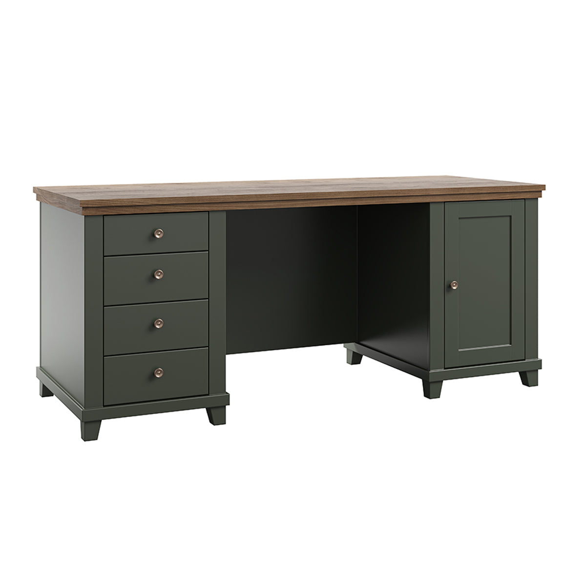 Bureau 1 porte 4 tiroirs Martin Vert et Bois