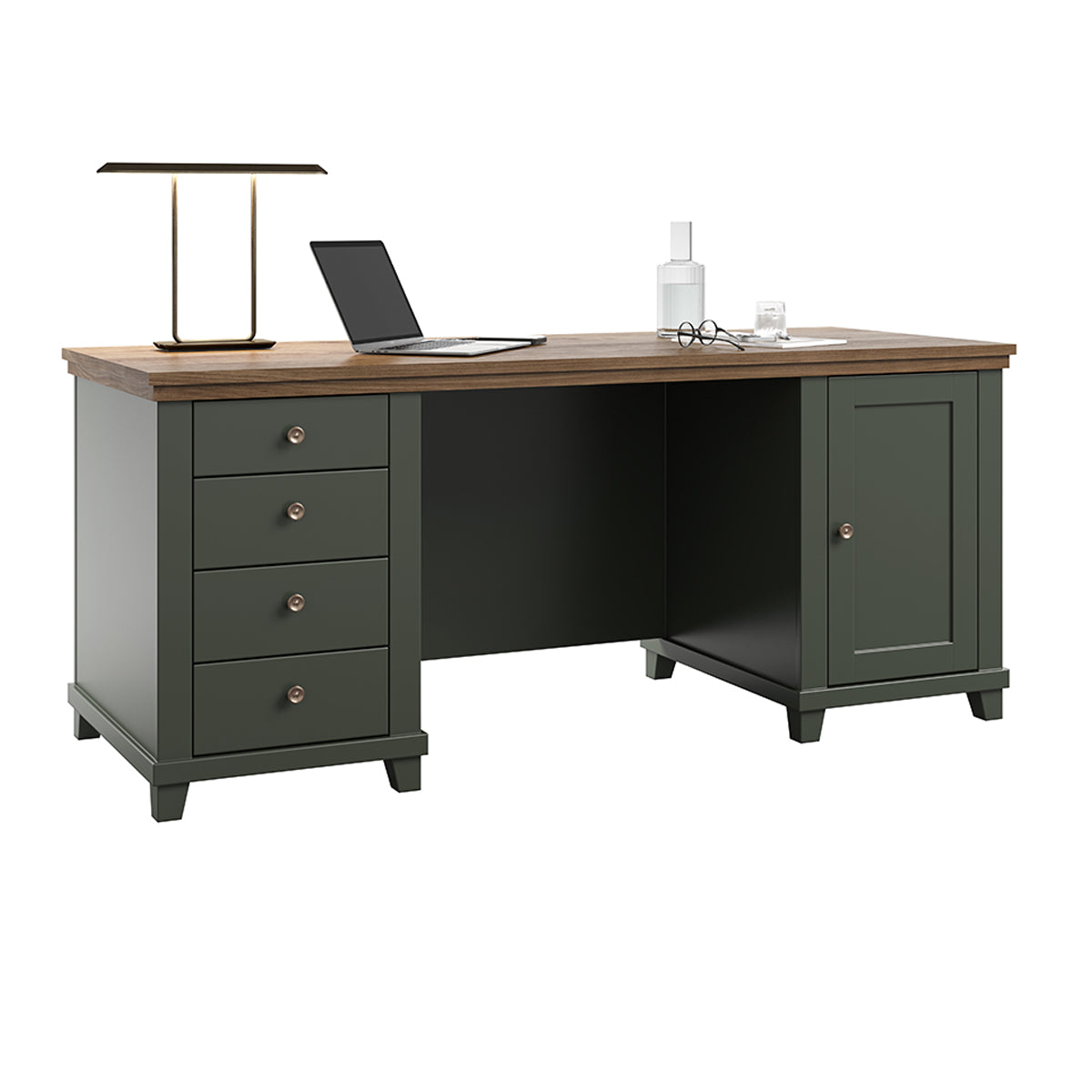 Bureau 1 porte 4 tiroirs Martin Vert et Bois - vue 2