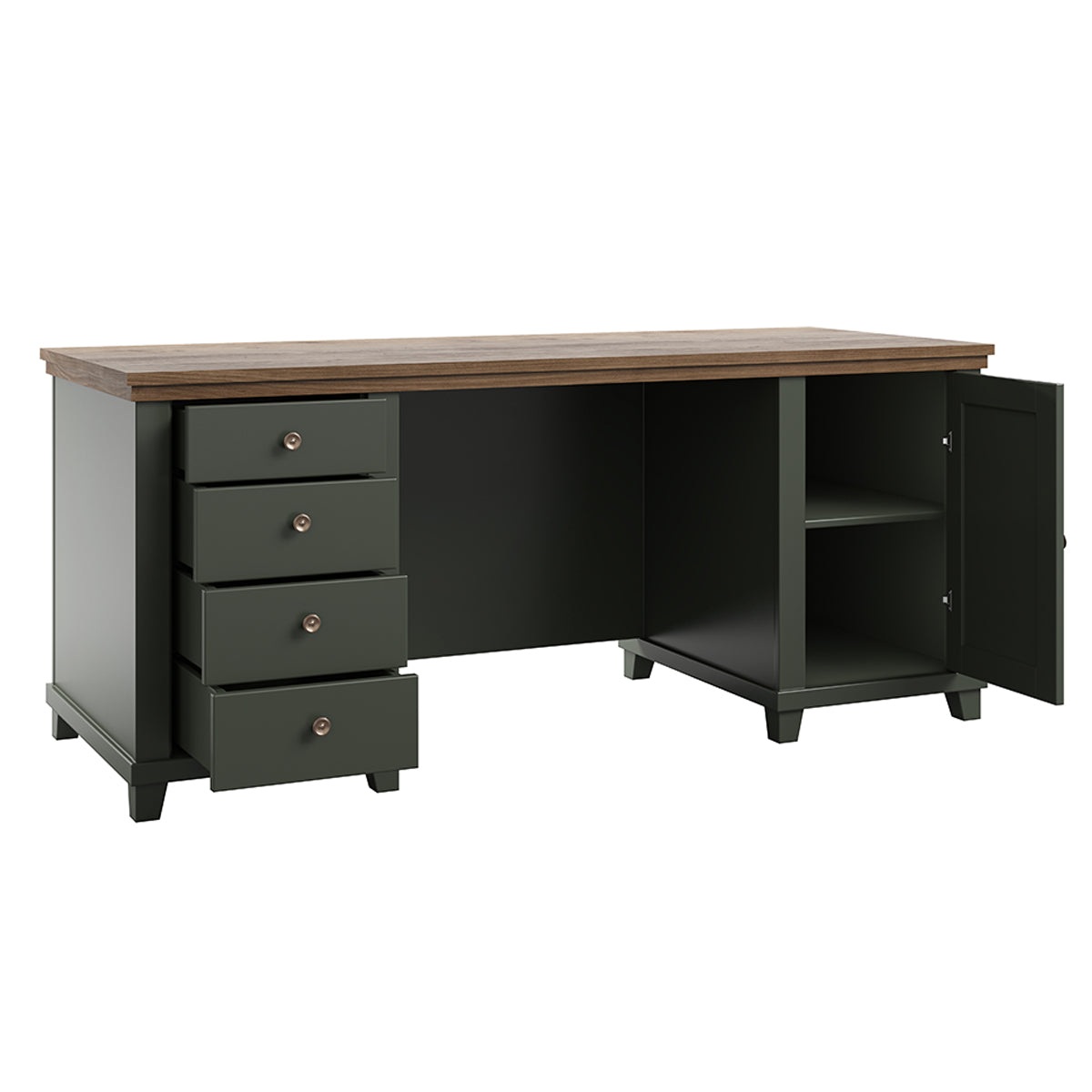 Bureau 1 porte 4 tiroirs Martin Vert et Bois - vue 3