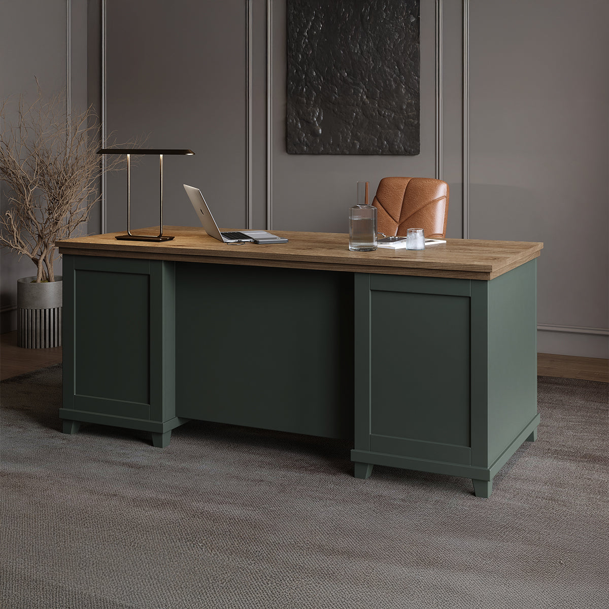 Bureau 1 porte 4 tiroirs Martin Vert et Bois - vue 4
