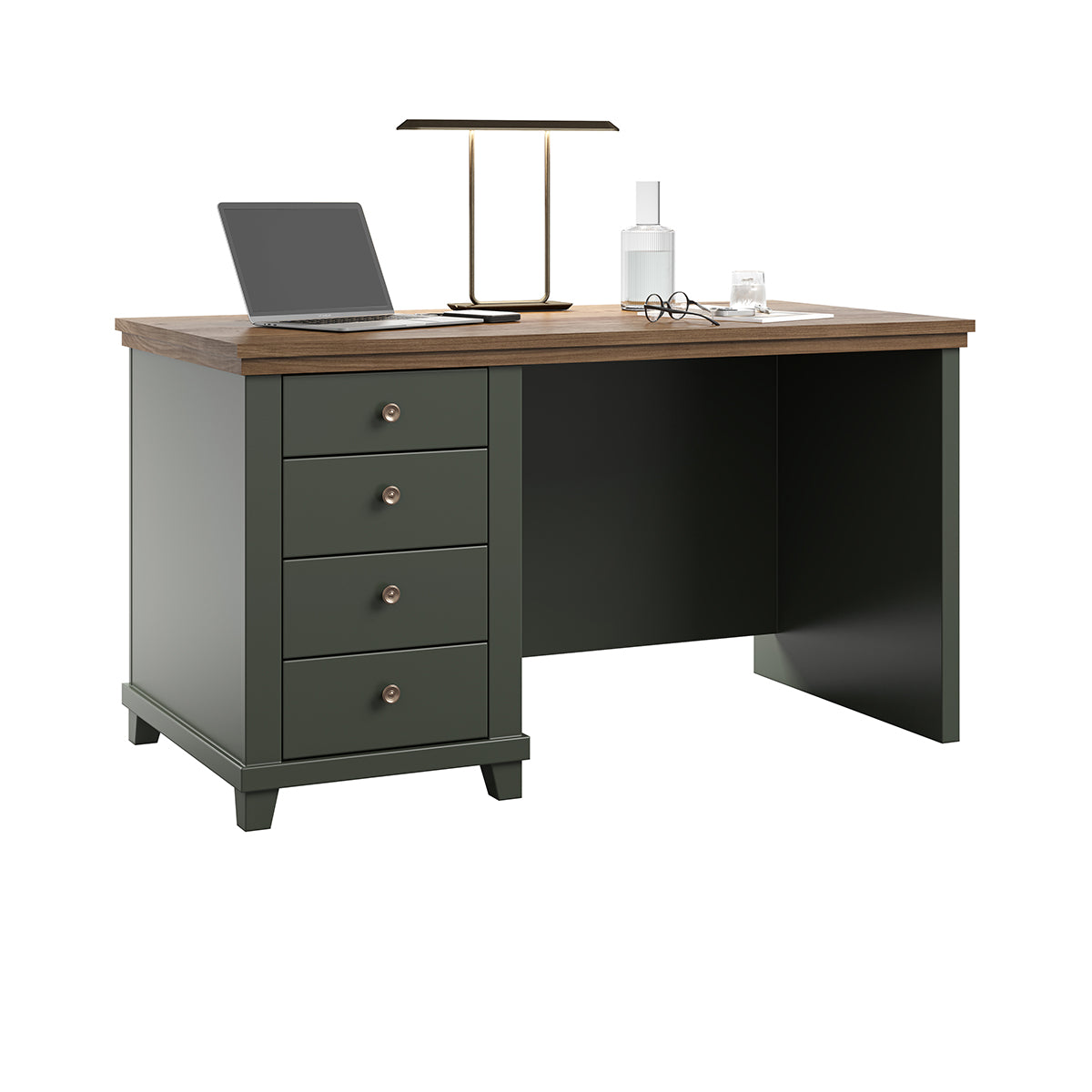 Bureau 4 tiroirs Martin Vert et Bois - vue 2