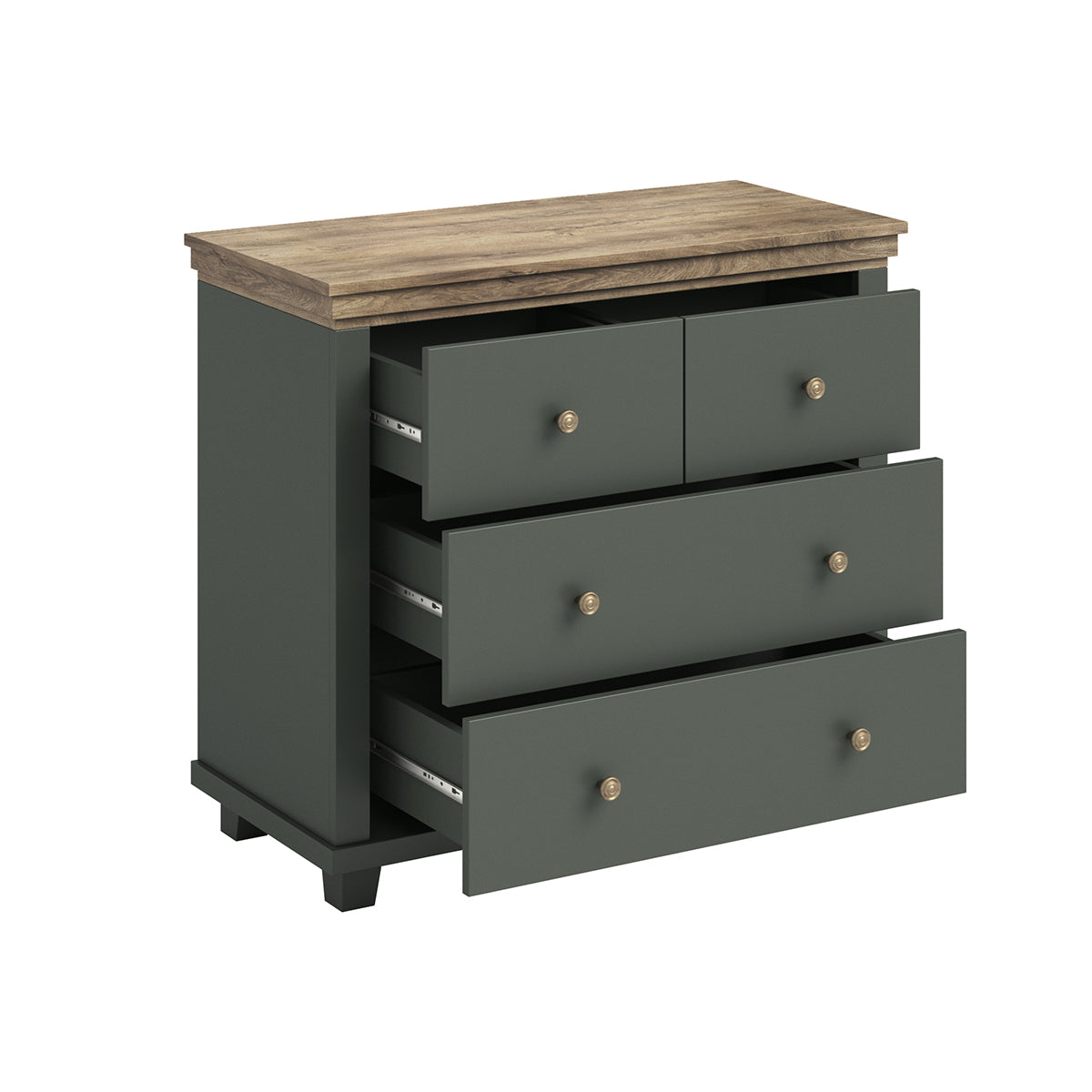 Commode 4 tiroirs Martin Vert et Bois - vue 3