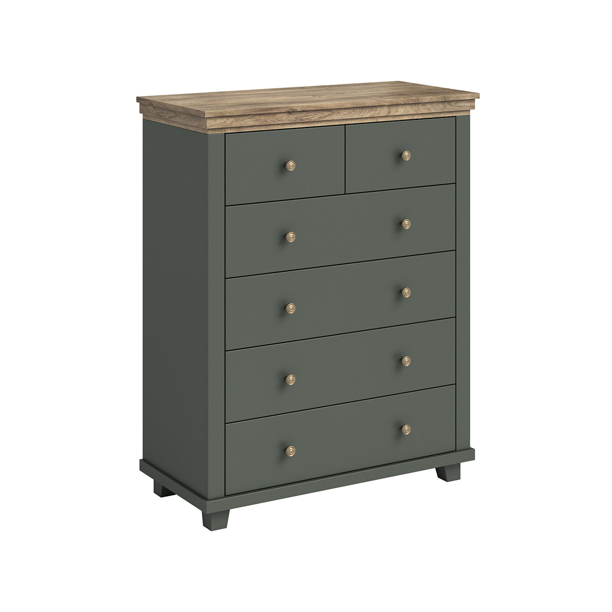 Commode 6 tiroirs Martin Vert et Bois