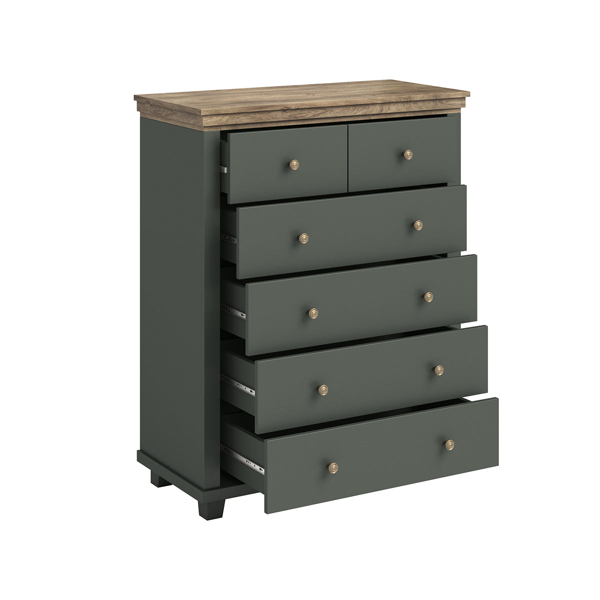 Commode 6 tiroirs Martin Vert et Bois - vue 3
