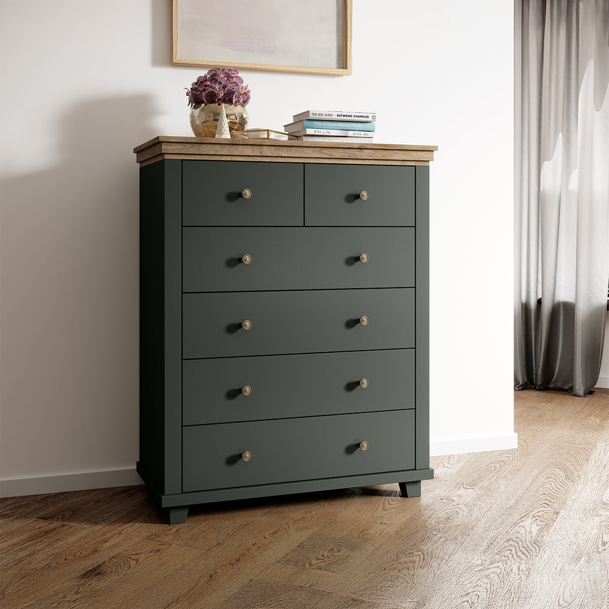 Commode 6 tiroirs Martin Vert et Bois - vue 4