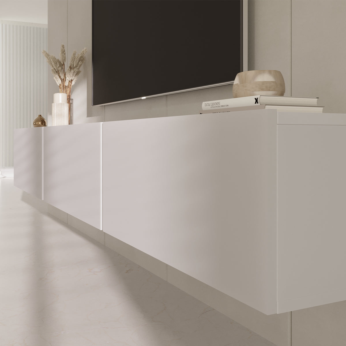 Meuble TV mural 3 portes 160 cm Idao Blanc - vue 6