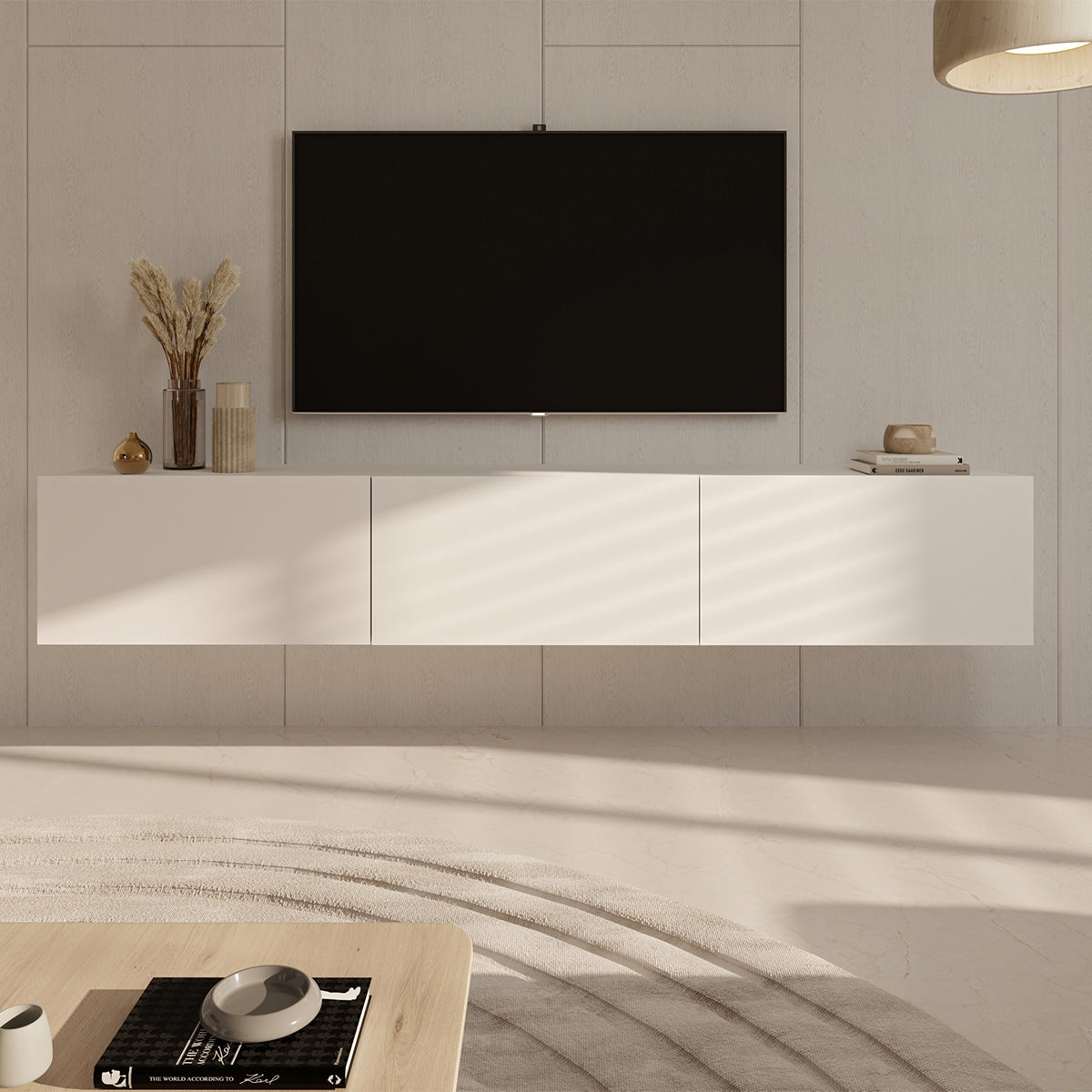 Meuble TV mural 3 portes 180 cm Idao Blanc - vue 4