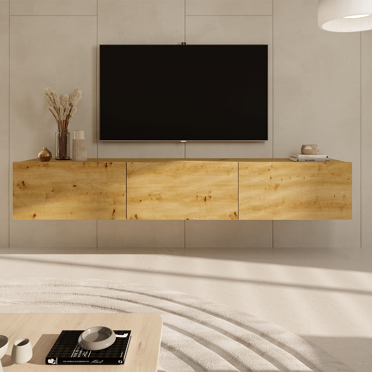 Meuble TV mural 3 portes 180 cm Idao Bois clair - vue 4