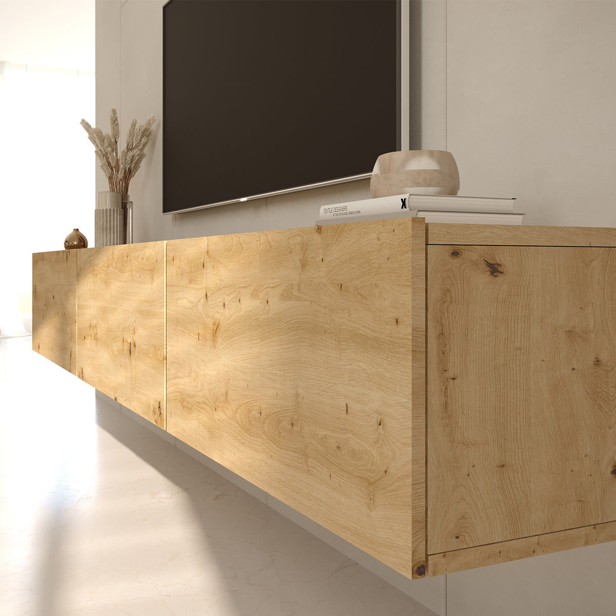 Meuble TV mural 3 portes 160 cm Idao Bois clair - vue 6