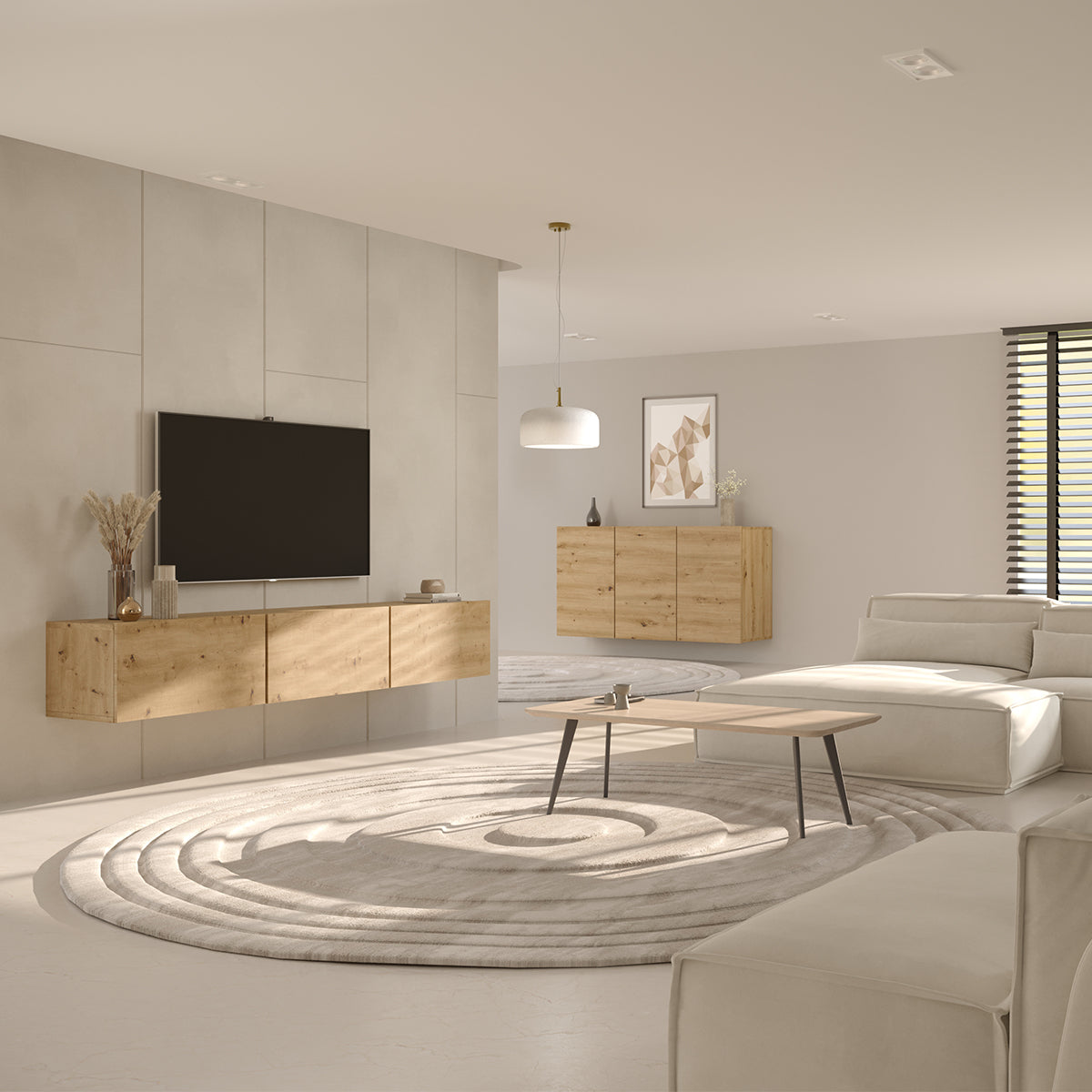 Meuble TV mural 3 portes 160 cm Idao Bois clair - vue 5