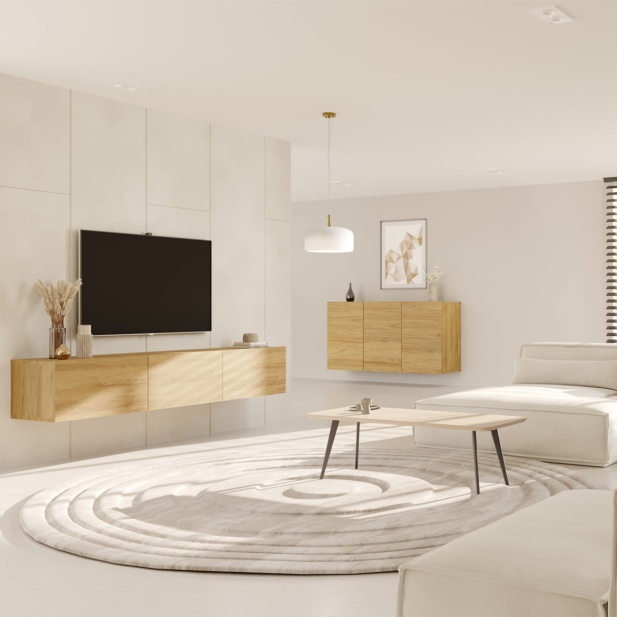 Meuble TV mural 3 portes 160 cm Idao Bois - vue 5
