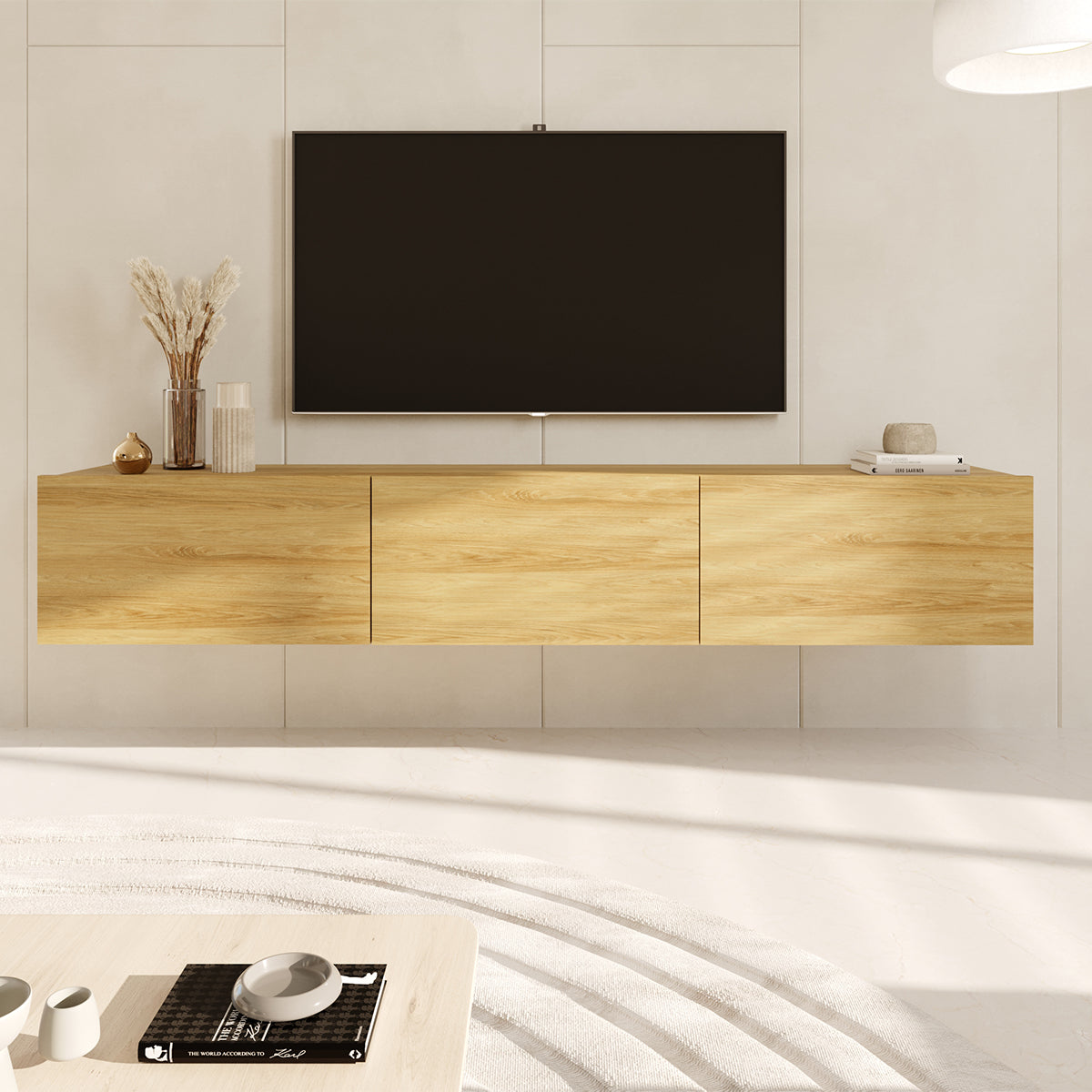 Meuble TV mural 3 portes 160 cm Idao Bois - vue 4