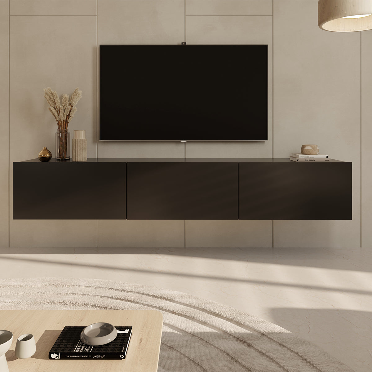 Meuble TV mural 3 portes 180 cm Idao Noir - vue 4