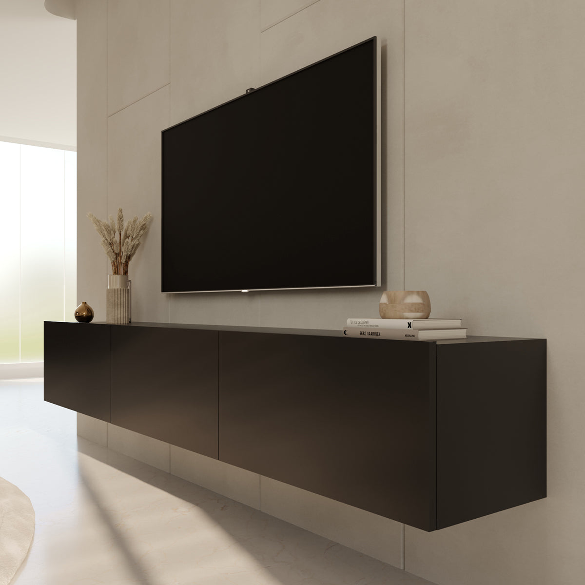 Meuble TV mural 3 portes 160 cm Idao Noir - vue 6