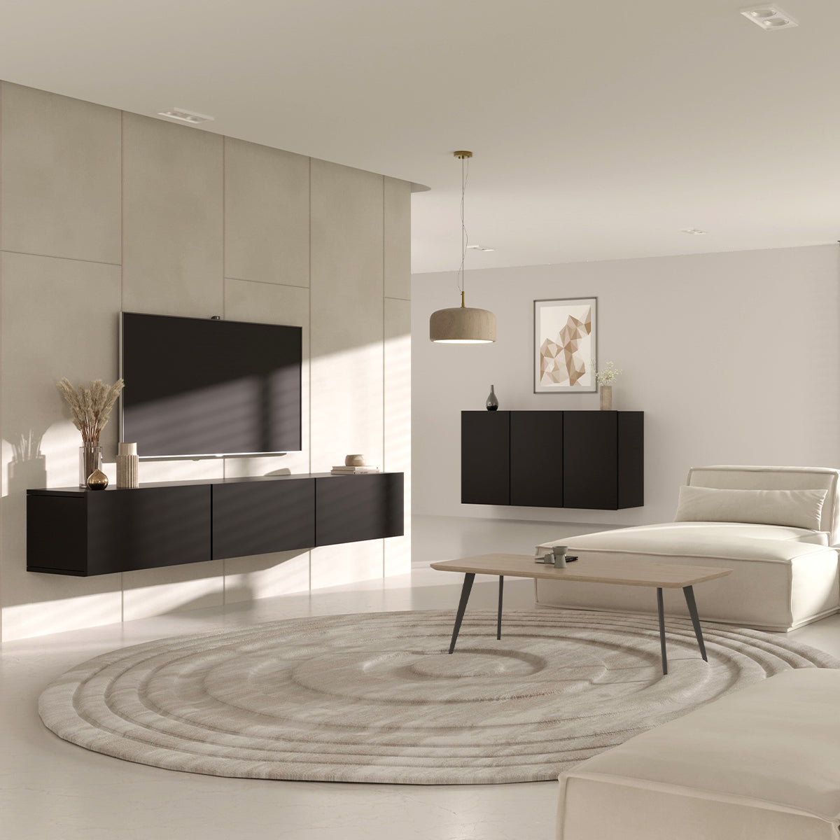 Meuble TV mural 3 portes 160 cm Idao Noir - vue 5
