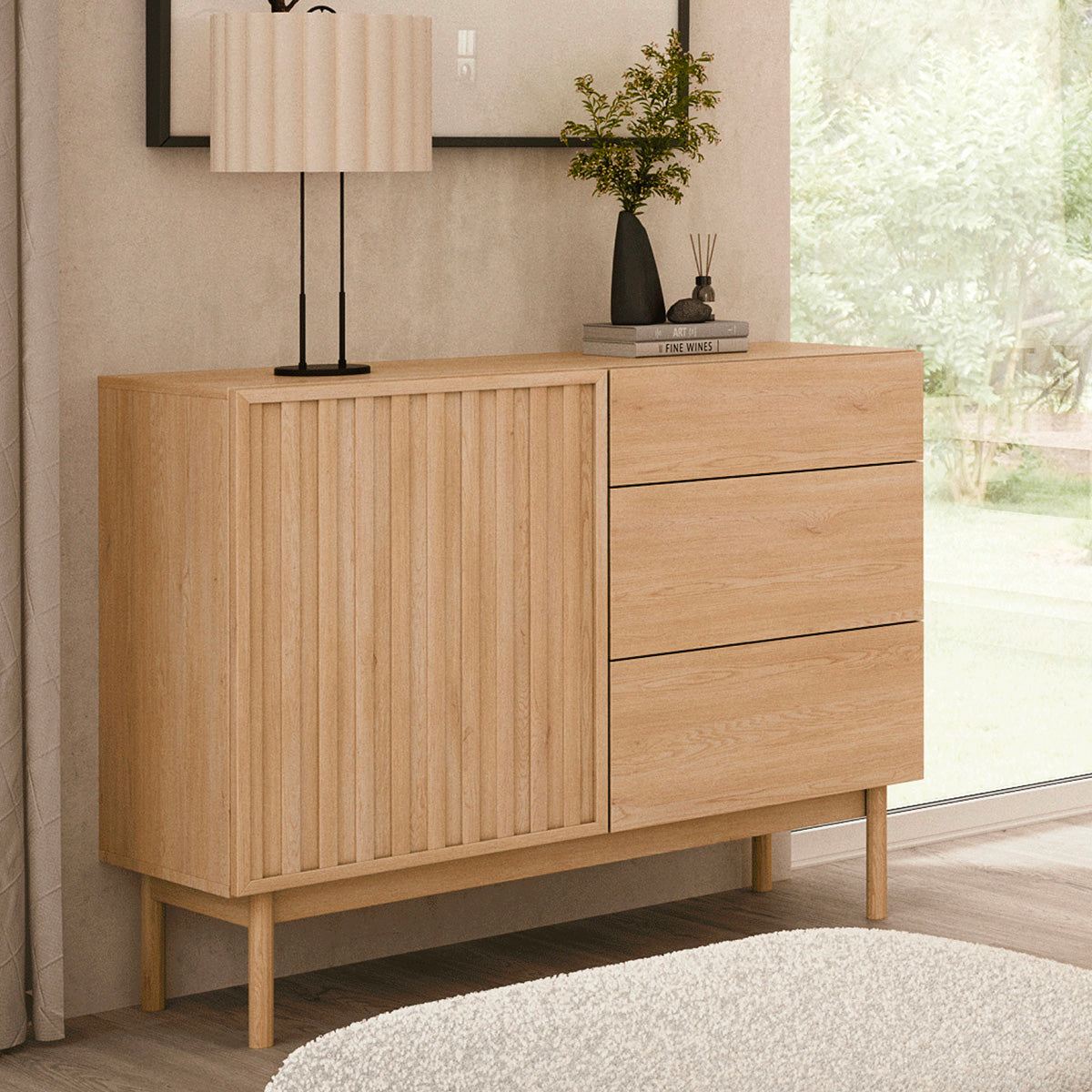 Buffet 1 porte 3 tiroirs Idor Bois - vue 2