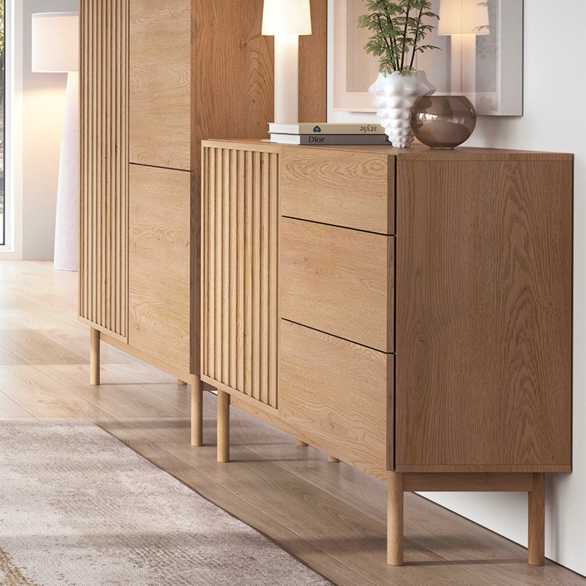 Buffet 1 porte 3 tiroirs Idor Bois - vue 3