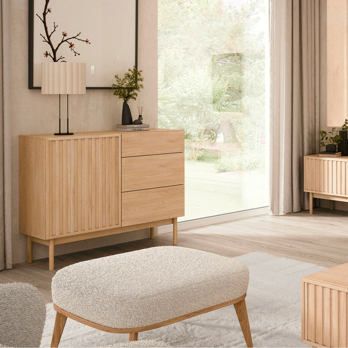 Buffet 1 porte 3 tiroirs Idor Bois - vue 5