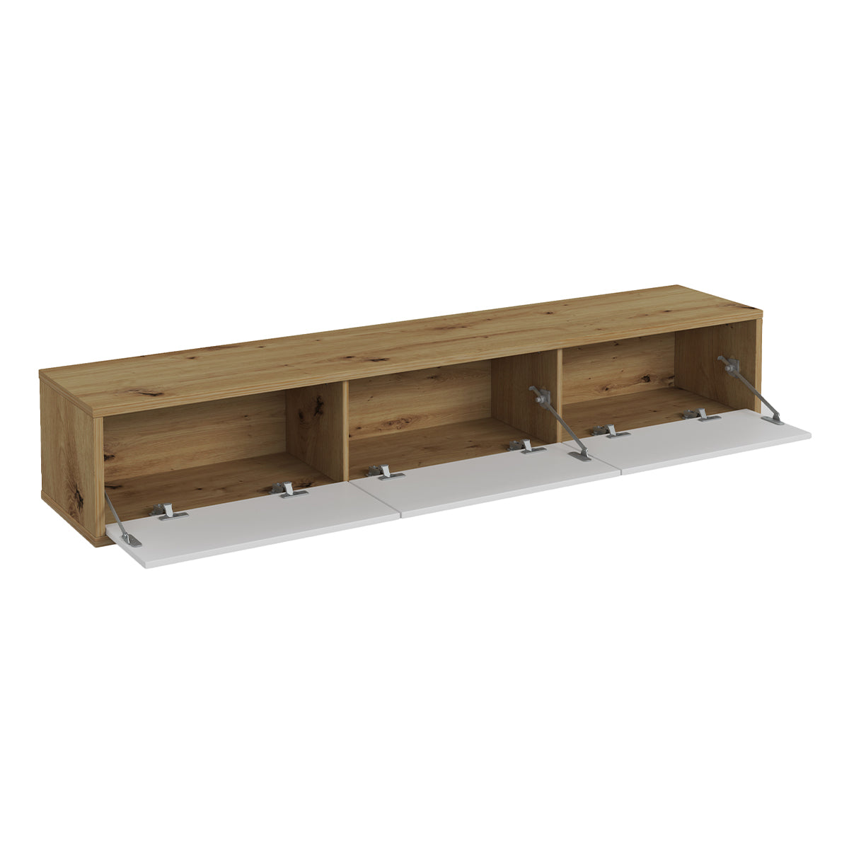 Meuble TV mural 3 portes 180 cm Idra Bois et Blanc - vue 3