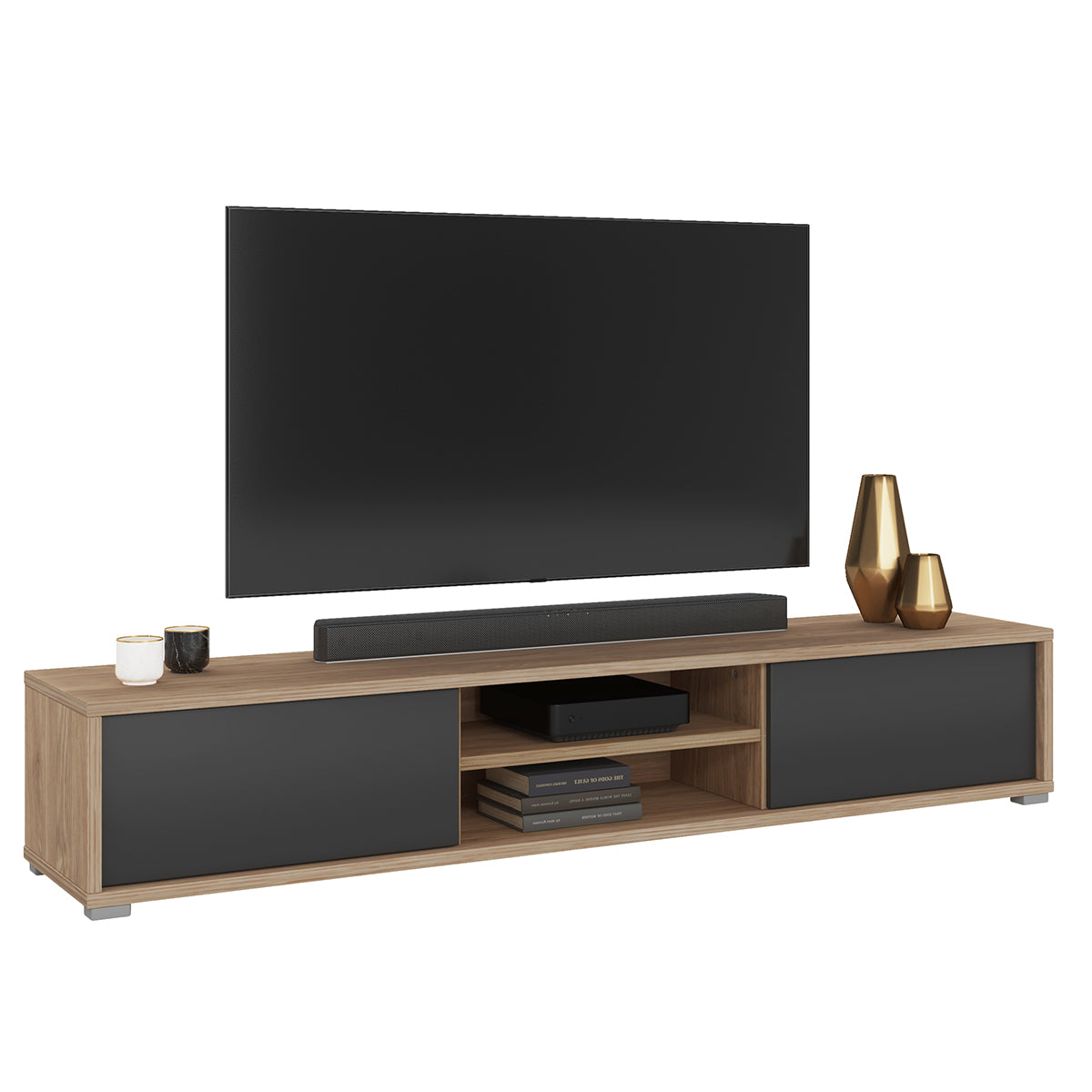 Meuble TV mural 2 portes 180 cm Idra Bois et Gris - vue 6