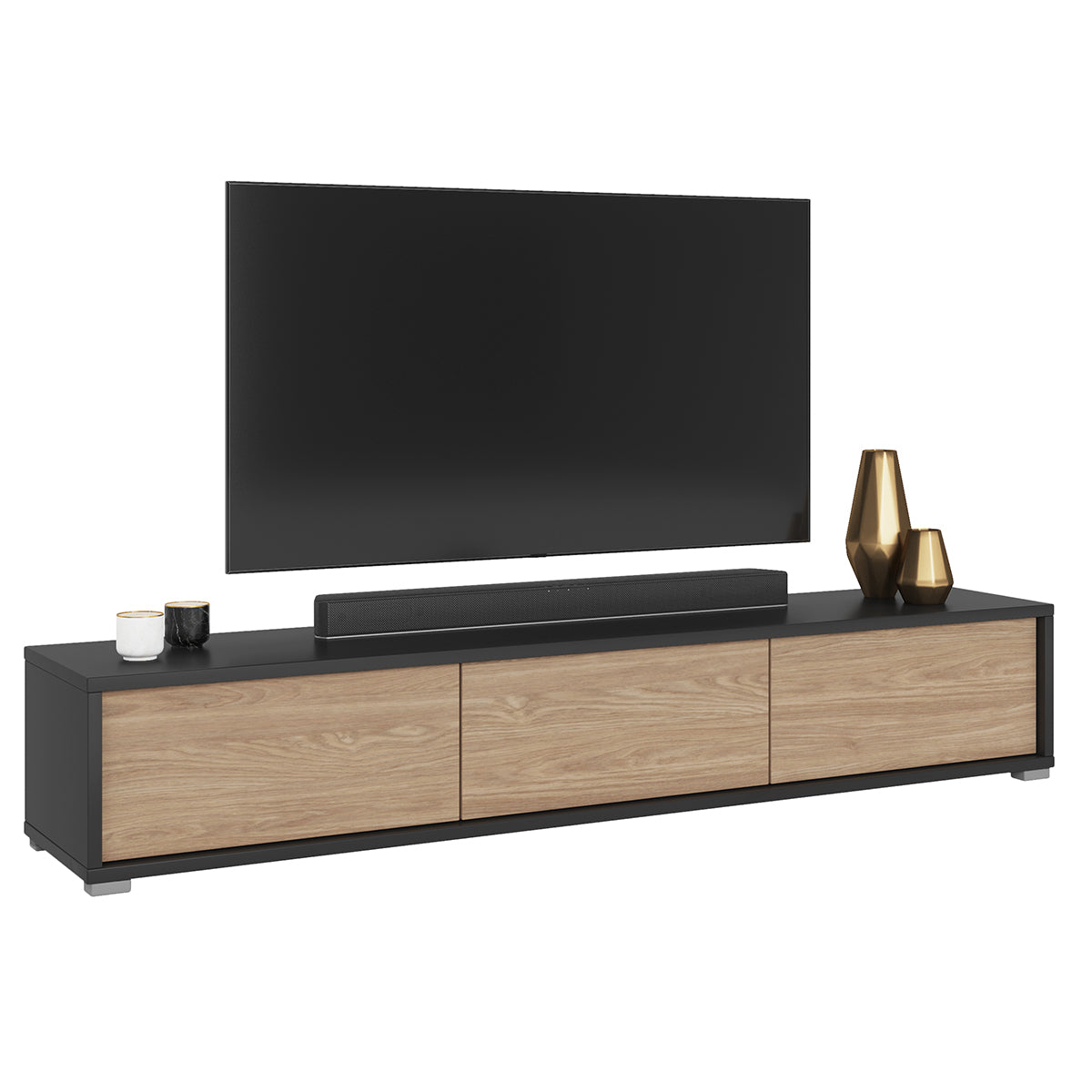 Meuble TV mural 3 portes 180 cm Idra Gris et Bois - vue 6