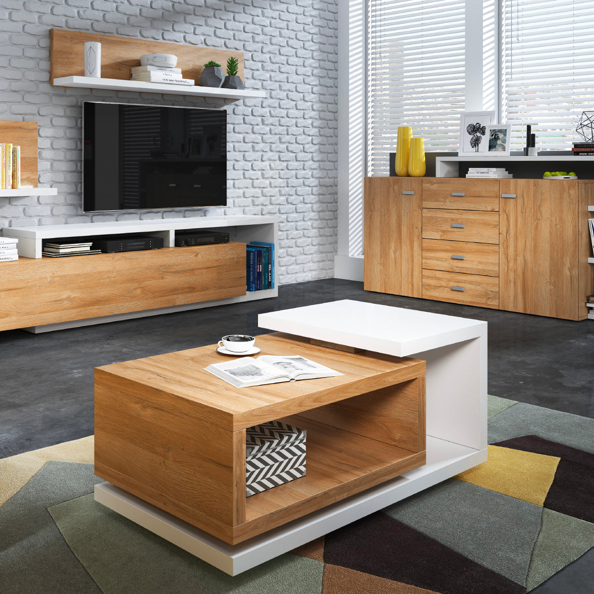 Table basse Ilyes Bois et Blanc - vue 2