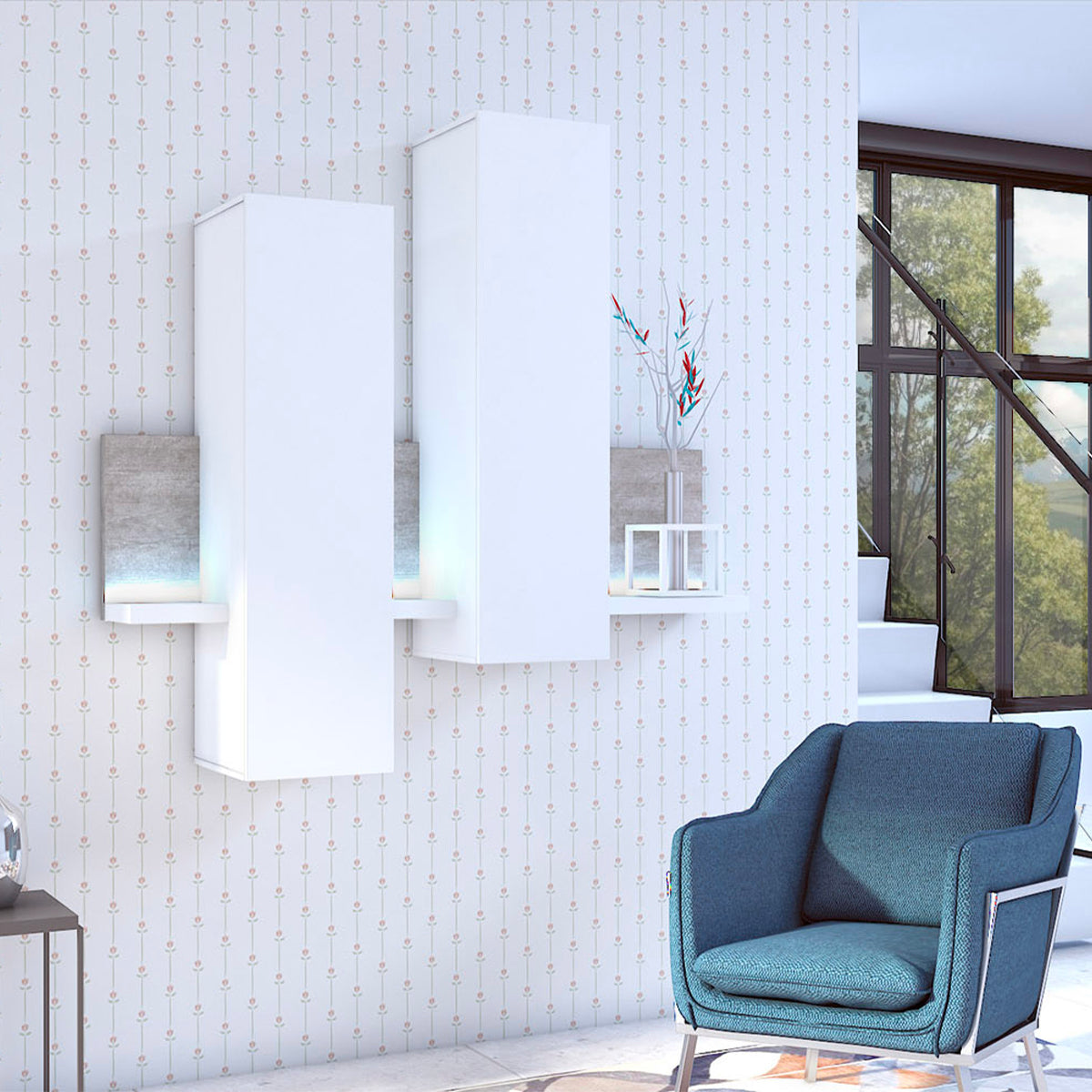 Étagère et armoire murale 150 cm Ilyes Blanc et Béton - vue 4