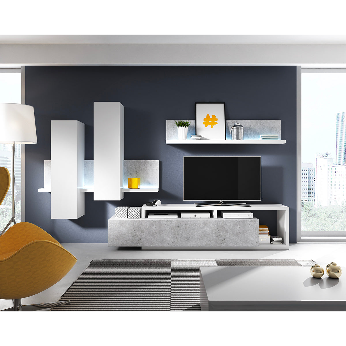 Étagère et armoire murale 150 cm Ilyes Blanc et Béton - vue 5