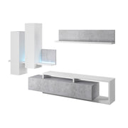 Mur TV 3 pièces avec LED Ilyes Blanc et Béton