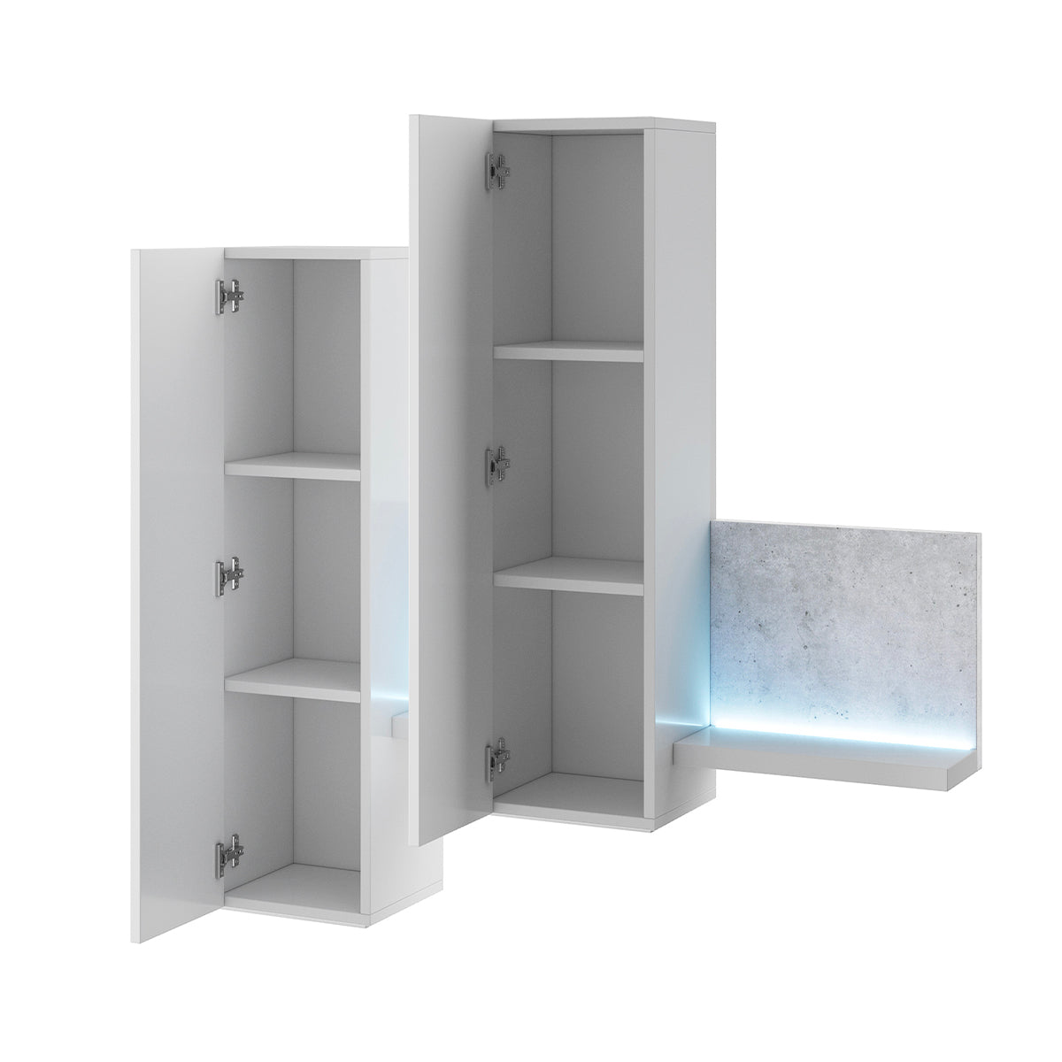 Mur TV 3 pièces avec LED Ilyes Blanc et Béton - vue 3