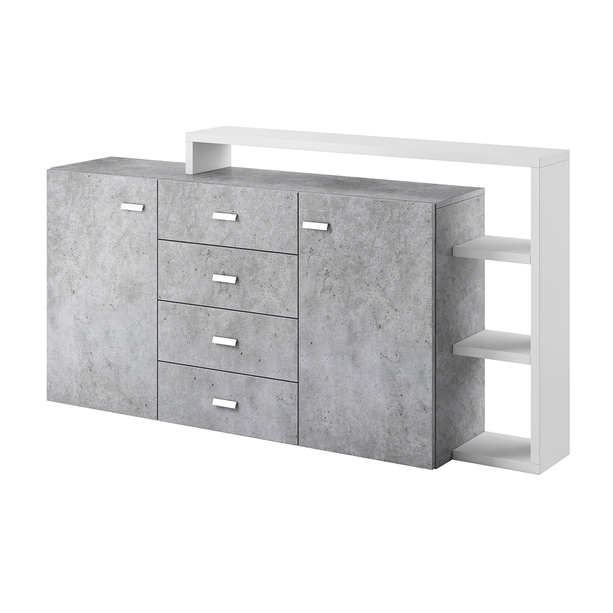 Buffet 2 portes 4 tiroirs Ilyes Blanc et Béton
