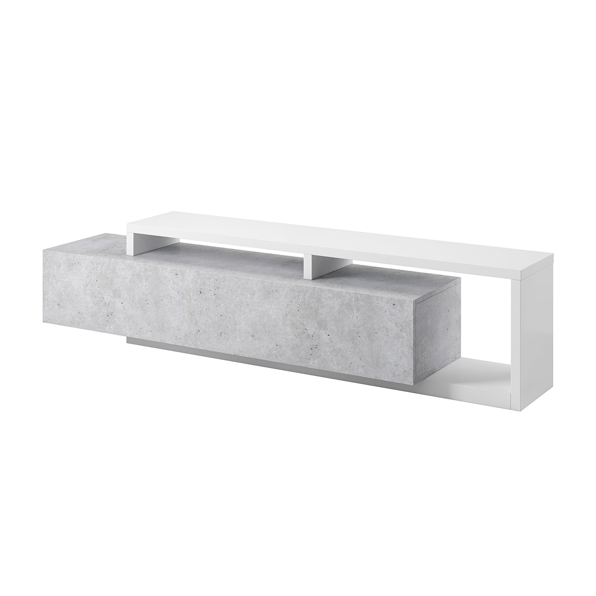Meuble TV 1 tiroir 219 cm Ilyes Blanc et Béton