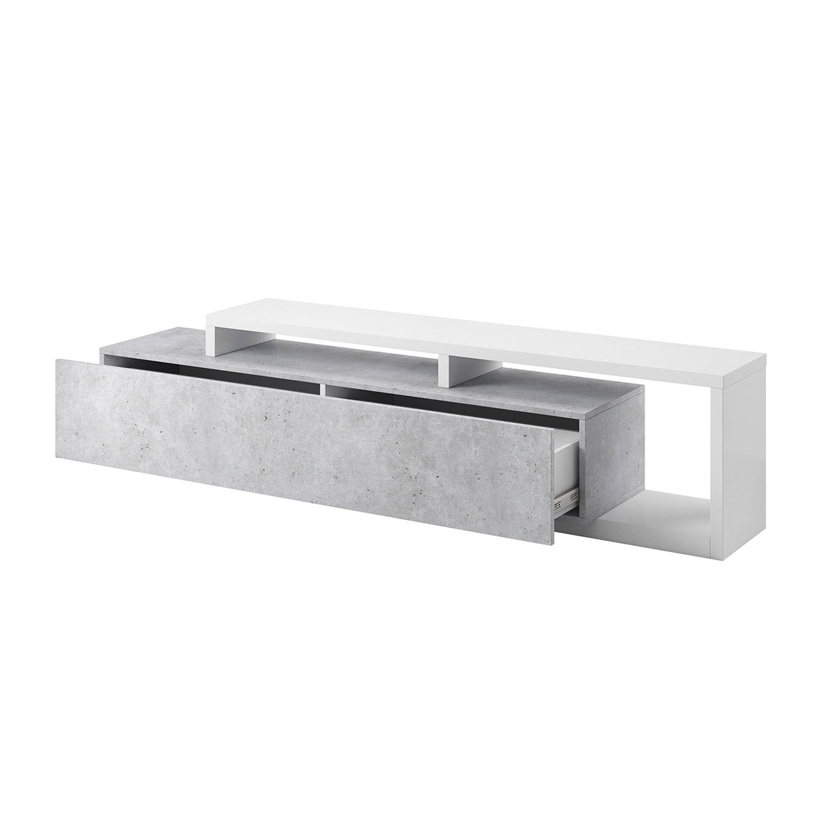 Meuble TV 1 tiroir 219 cm Ilyes Blanc et Béton - vue 2