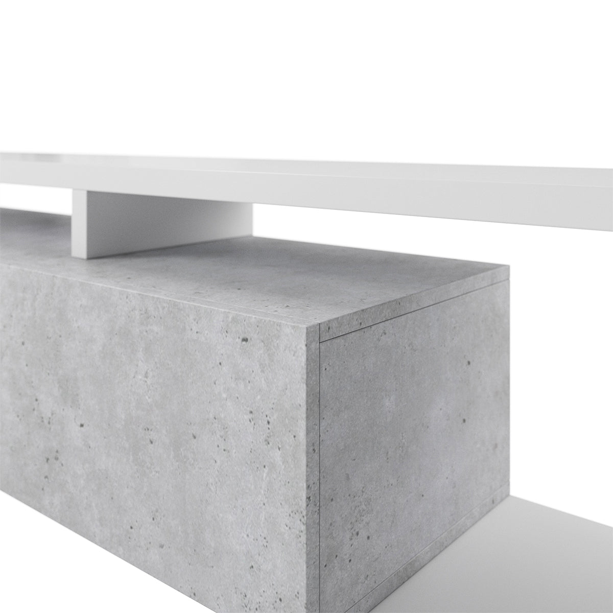Meuble TV 1 tiroir 219 cm Ilyes Blanc et Béton - vue 3