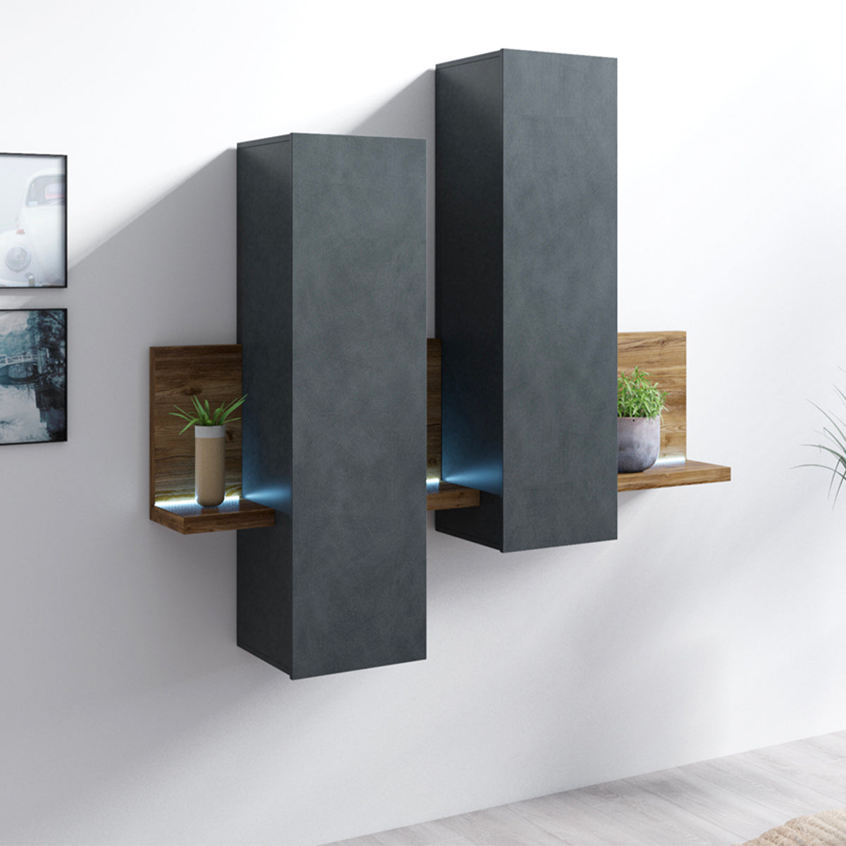 Étagère et armoire murale 150 cm Ilyes Gris et Bois - vue 4