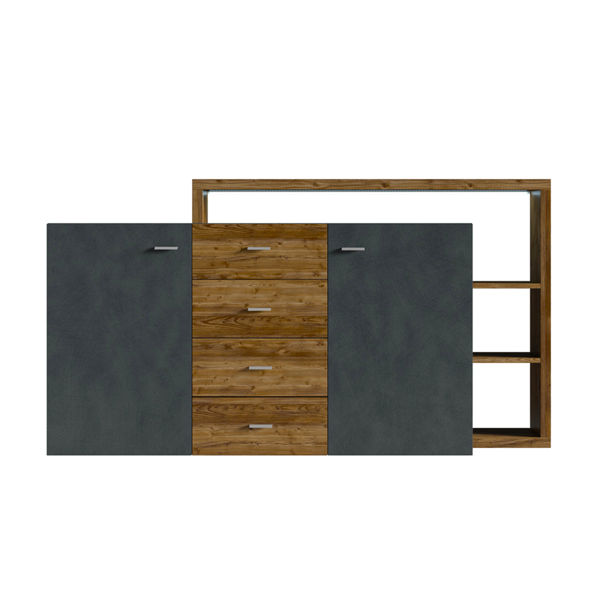 Buffet 2 portes 4 tiroirs Ilyes Gris et Bois - vue 3