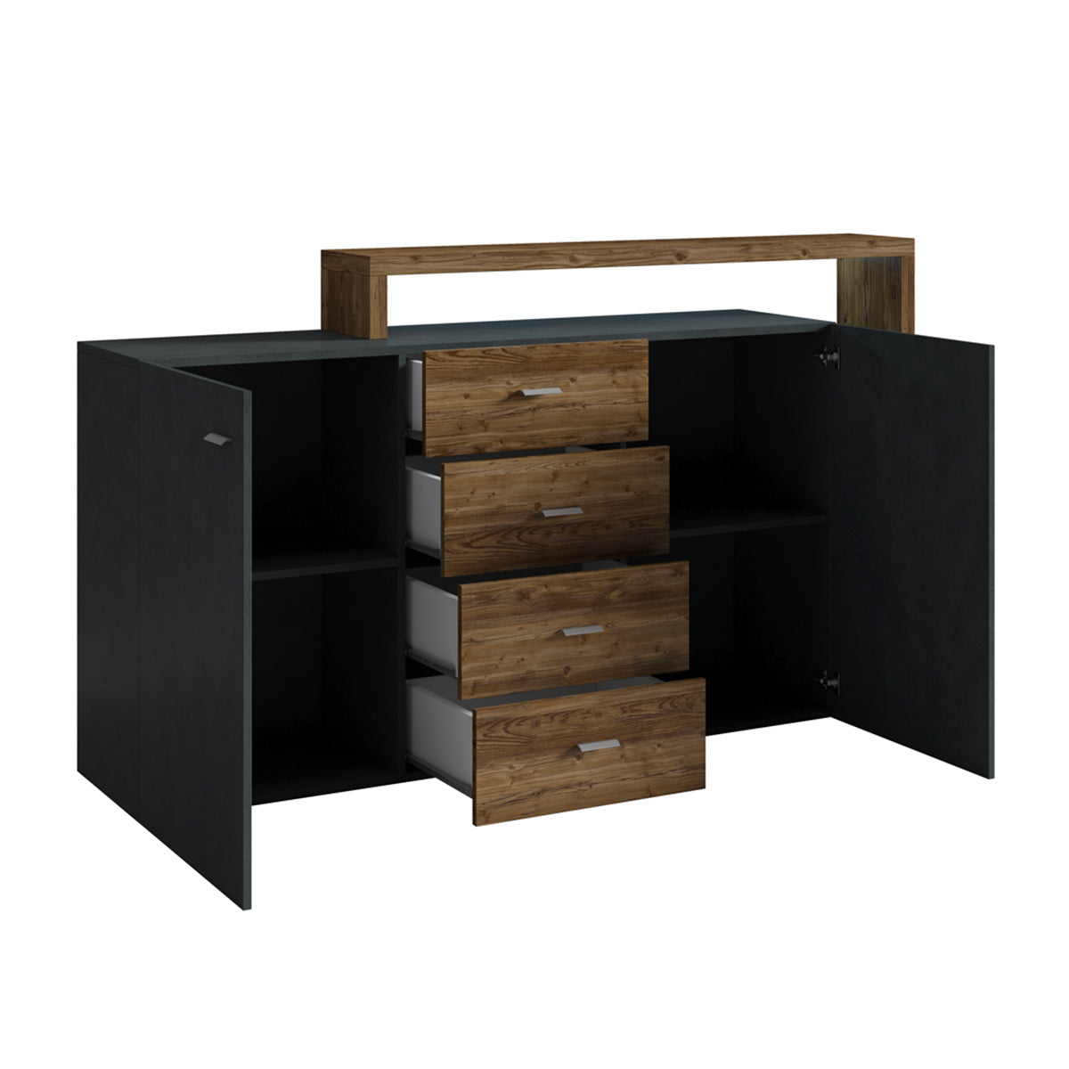 Buffet 2 portes 4 tiroirs Ilyes Gris et Bois - vue 2
