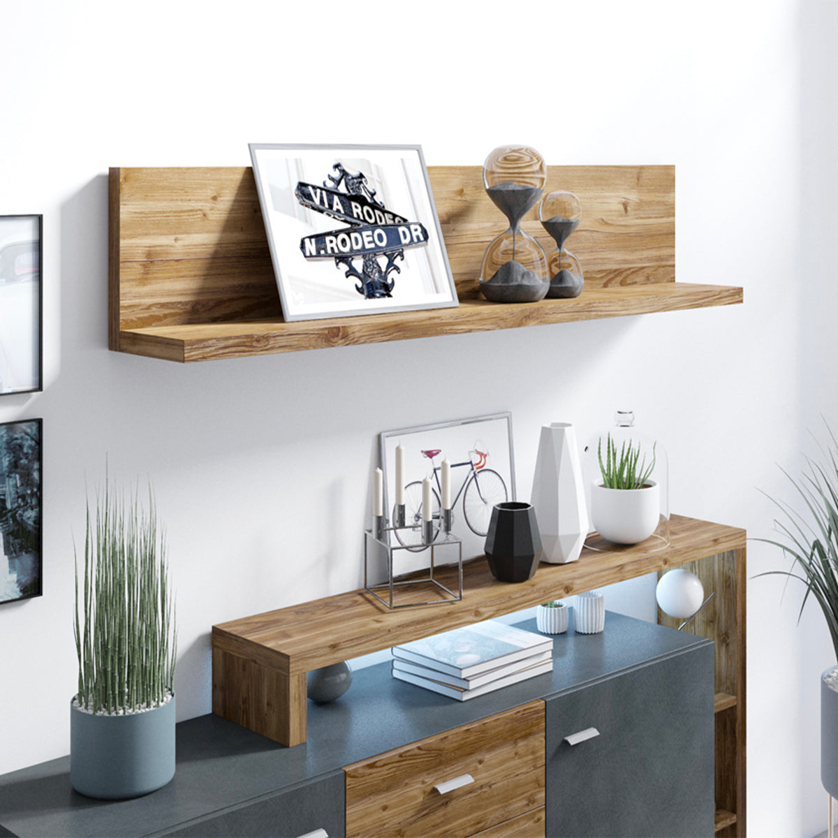 Buffet 2 portes 4 tiroirs Ilyes Gris et Bois - vue 5