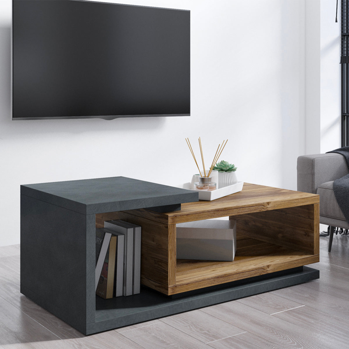 Table basse Ilyes Gris et Bois - vue 3