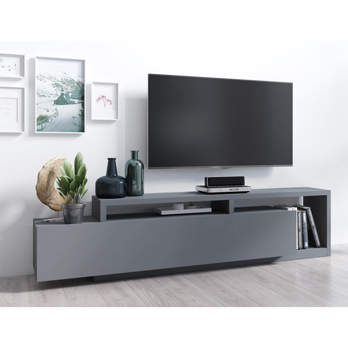 Meuble TV 1 tiroir 219 cm Ilyes Gris - vue 2