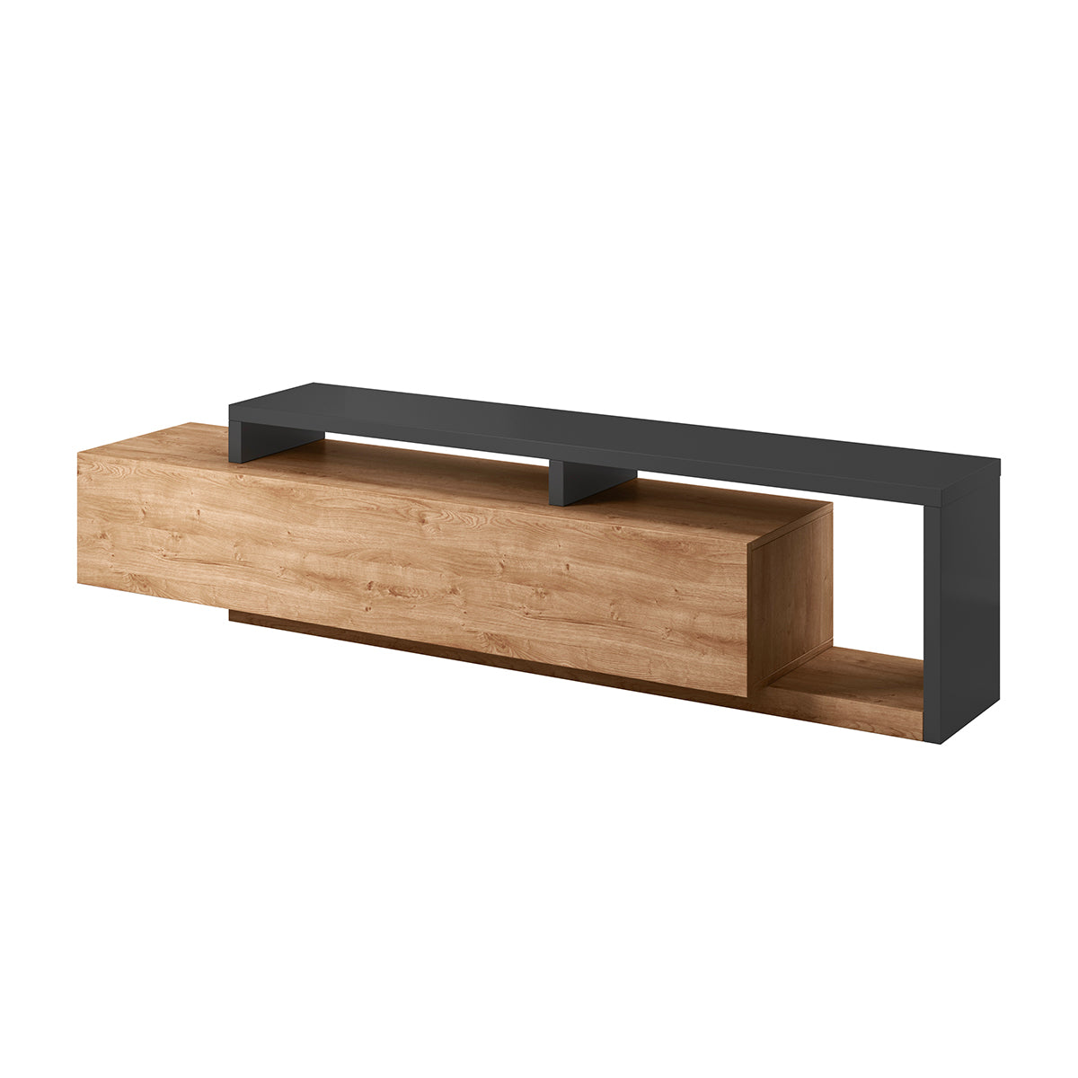 Meuble TV 1 tiroir 219 cm Ilyes Bois et Gris