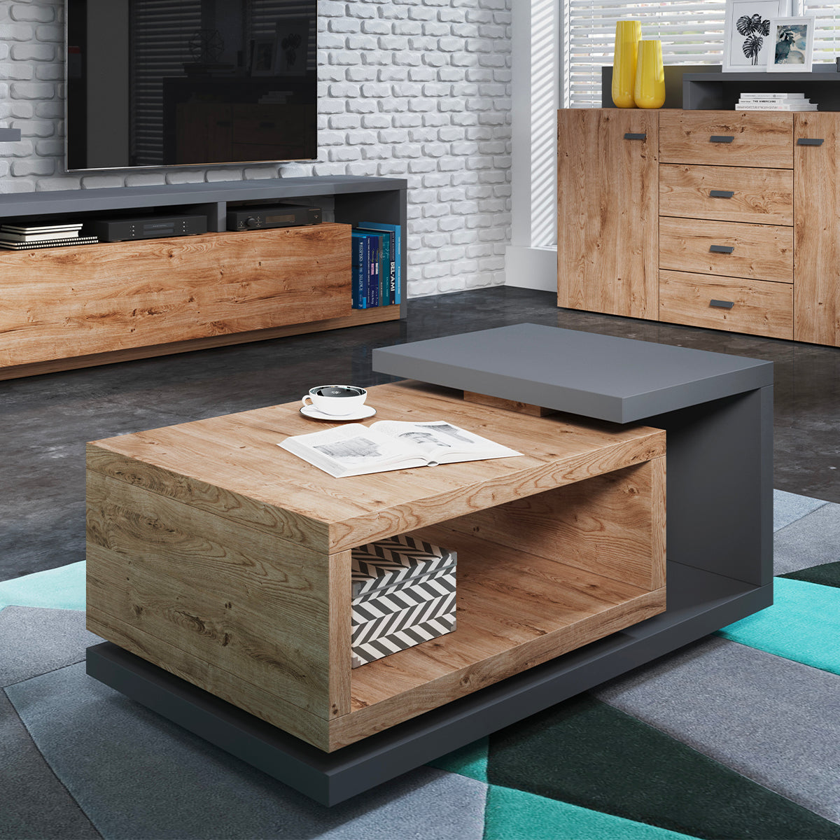 Table basse Ilyes Bois et Gris - vue 2